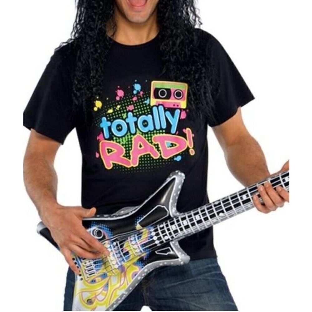 80s Totally Rad T-Shirt Black Retro Band Tee Novelty Costume Unisex Size XL